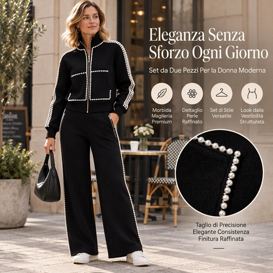 🥳💞 +45.000 unità vendute🔥 Sconto del 50%💥Set Giacca Corta con Perline e Pantaloni a Zampa per Donna