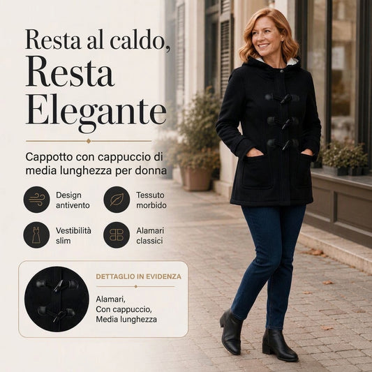 ⏰  Sconto del 50% di cambio stagione – qualità a metà prezzo! ✨Cappotto invernale da donna con cappuccio e bottoni a fibbia