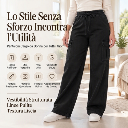 Jeans cargo da donna con coullette elastica in vita