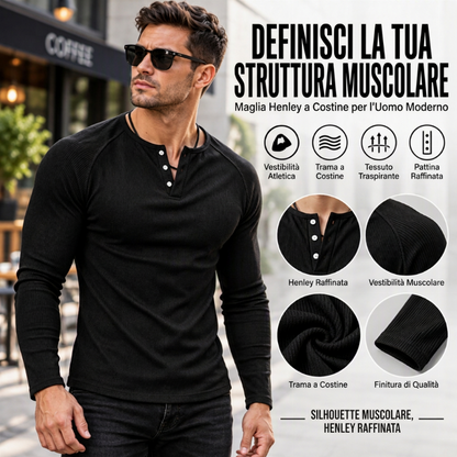 🥳💞 +45.000 unità vendute🔥 Sconto del 50%💥T-shirt Henley a coste, casual e aderente da uomo