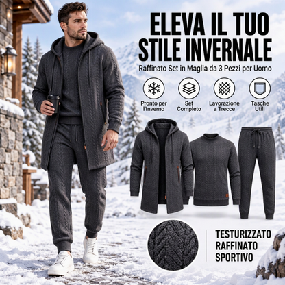 Set casual da uomo in maglia a trecce 3 pezzi