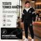 Completo da uomo con felpa cappuccio e pantaloni, imbottito